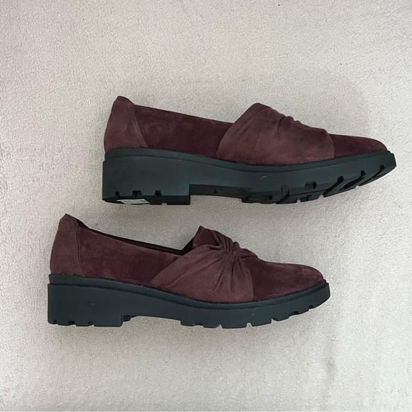 Clarks Suede Calla Flats Loafers-Maroon/Burgundy-Women’s 11-Comfort-Nurse-Office - Picture 6 of 10